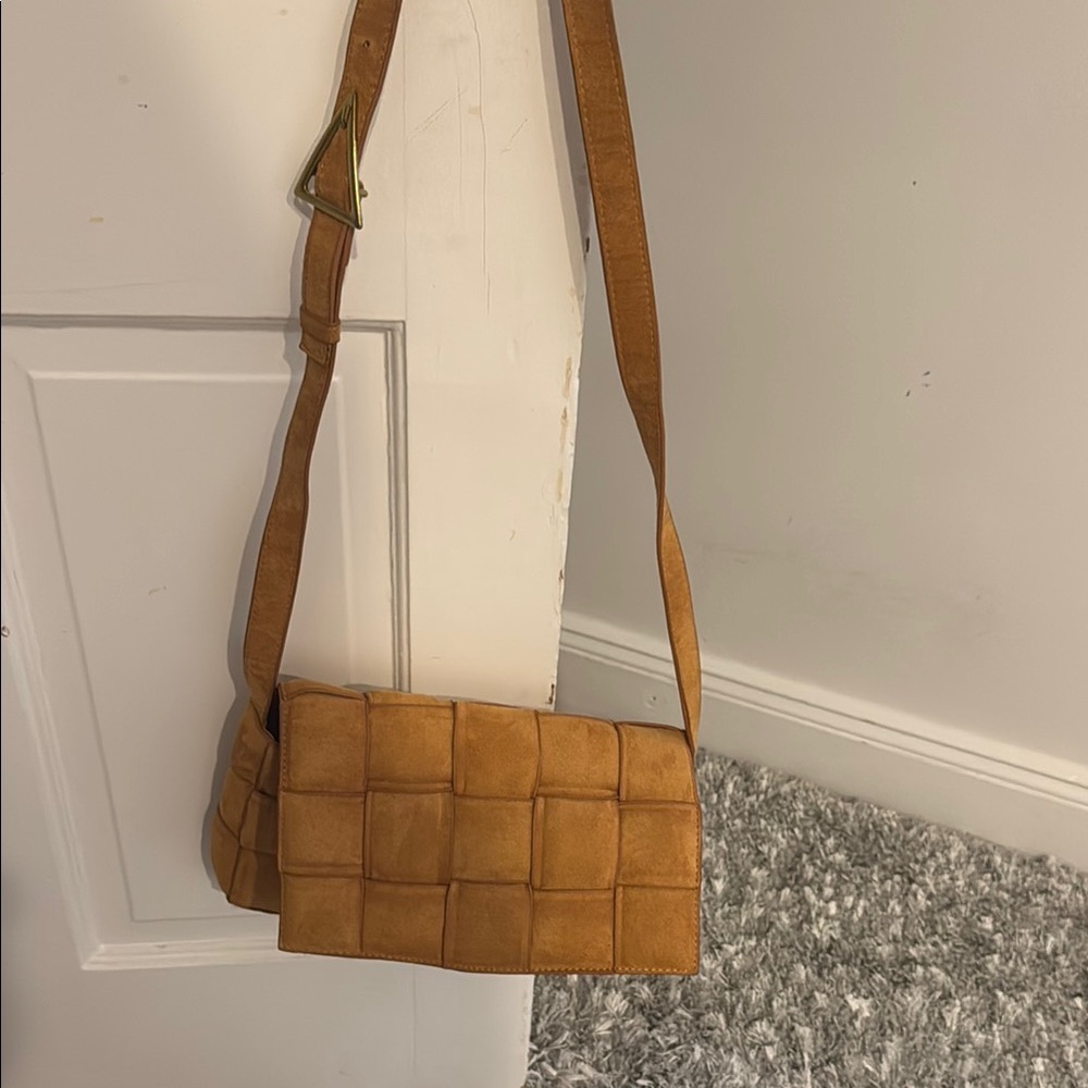 Tan Woven Leather Crossbody Bag